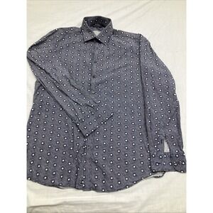 Sand NWT Dress Shirt Size 16 1/2  42 Blue With White & Black Geometric Cotton